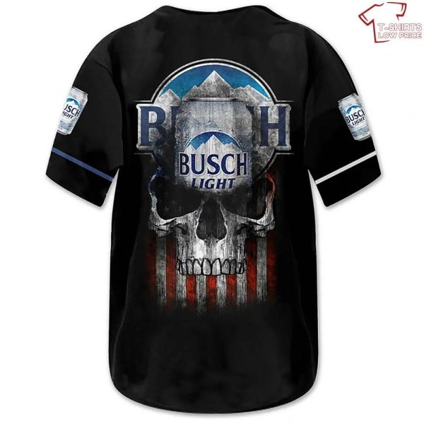 American Flag Black Skull Busch Light Baseball Jersey American Flag Black Skull Busch Light Baseball Jersey