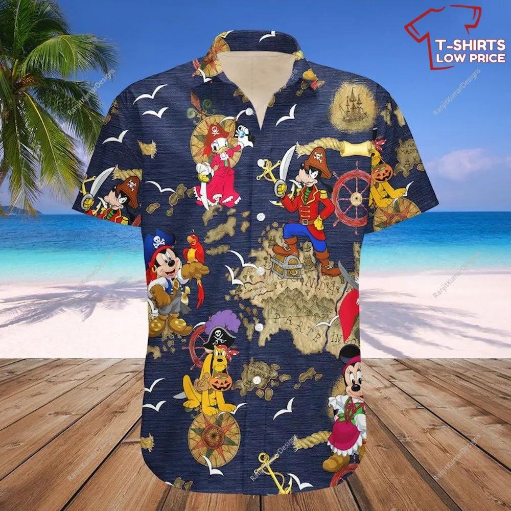Mickey Mouse Hawaiian Shirt – Hunting Treasures With Pirates Disney Theme