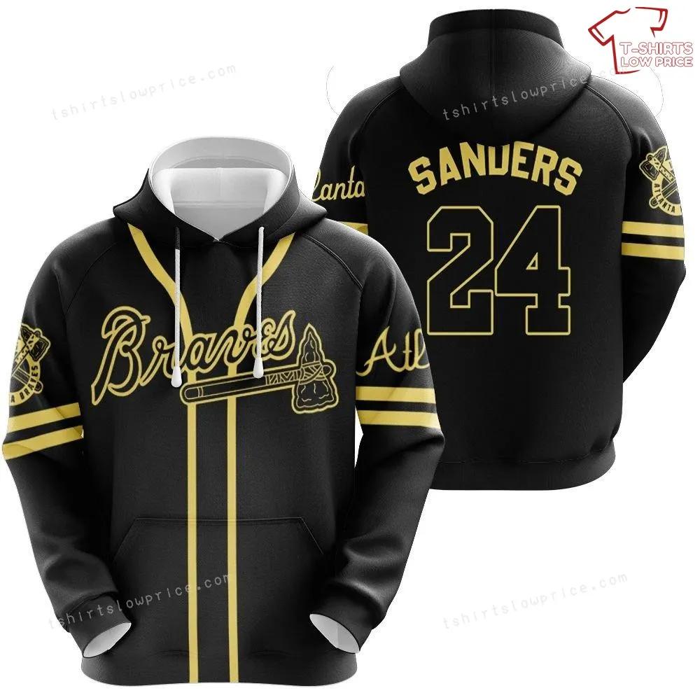 Atlanta Braves #24 Deion Sanders Cooperstown Limited Edition 2-Patch Stitched Jersey (Beige)