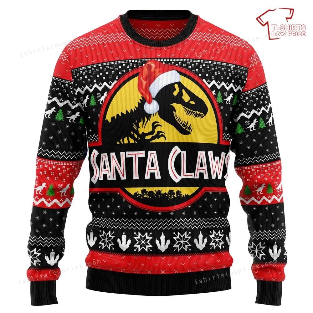 Shirtgeil Maglia Donna 'Ugly Sweater' T-Rex Vs Renna - Maniche Lunghe, 100% Cotone, Stampa Natalizia Divertente