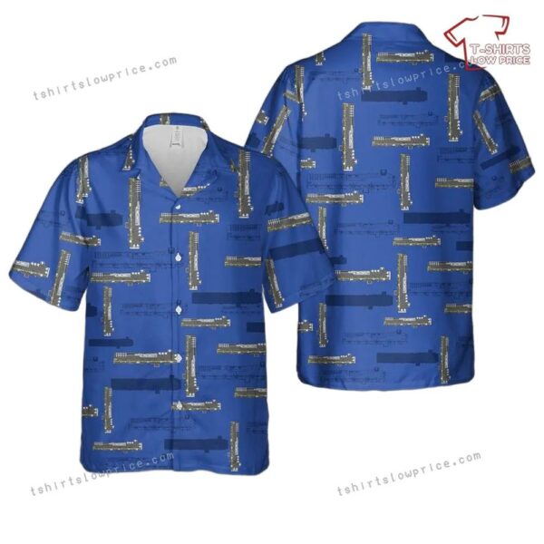 Us Navy Uss America Lha-6 Silhouette Button Up Hawaiian Shirt