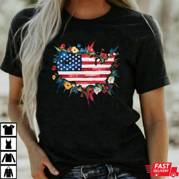 Retro Coquette Floral Flag July Shirt