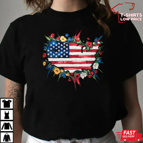 Retro Coquette Floral Flag July Shirt