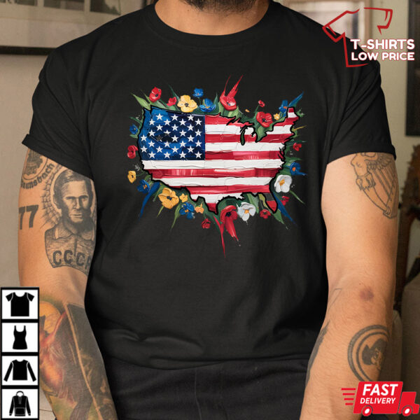 Retro Coquette Floral Flag July Shirt