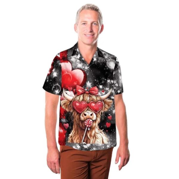 Highland Cow Valentine’s Day Aloha Hawaiian Shirt