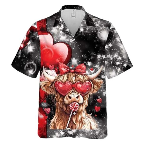 Highland Cow Valentine’s Day Aloha Hawaiian Shirt