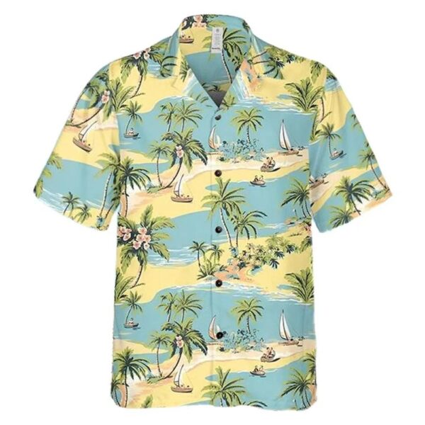 Palm Trees And Ocean Boats Regular Fit Hawaiian Shirt Man