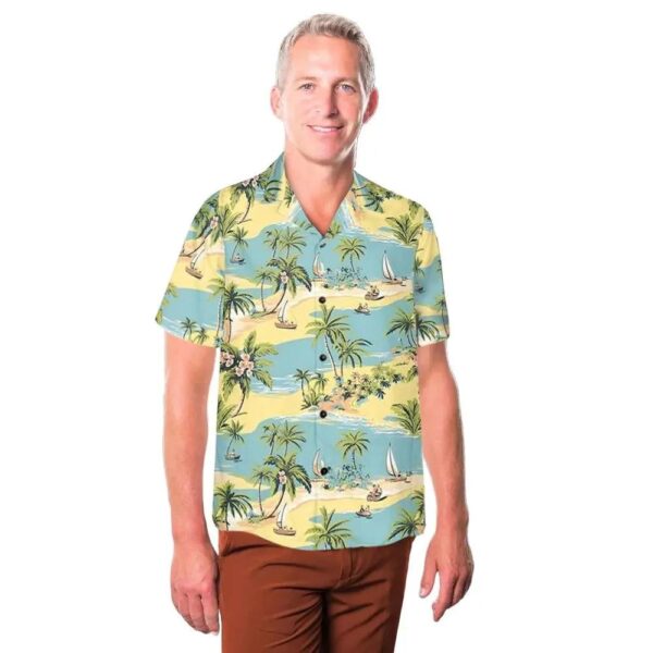 Palm Trees And Ocean Boats Regular Fit Hawaiian Shirt Man