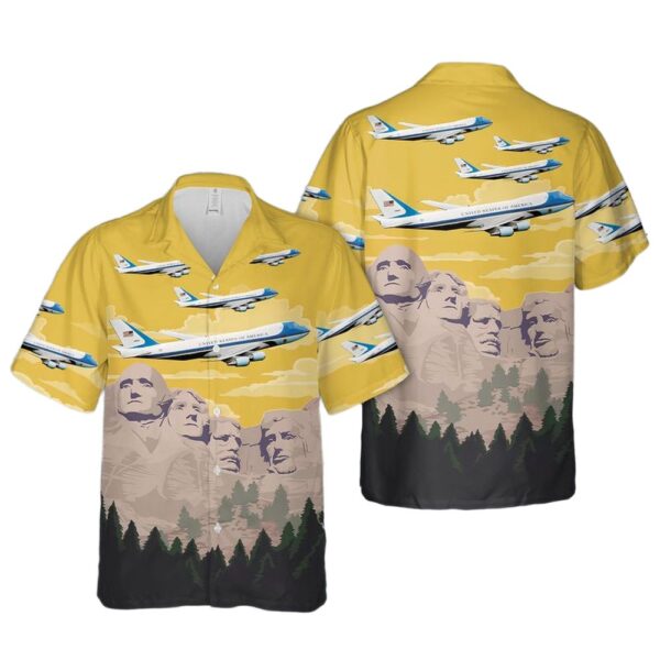 US Air Force One Boeing VC-25 flying over Mount Rushmore Aloha Hawaiian Shirt US Air Force One Boeing VC-25 flying over Mount Rushmore Aloha Hawaiian Shirt