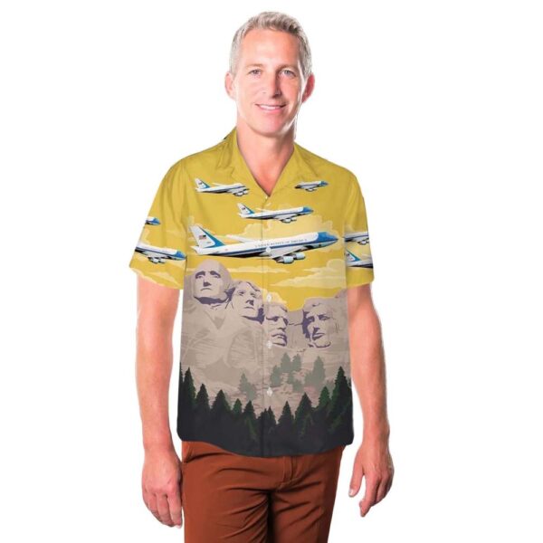 US Air Force One Boeing VC-25 flying over Mount Rushmore Aloha Hawaiian Shirt US Air Force One Boeing VC-25 flying over Mount Rushmore Aloha Hawaiian Shirt