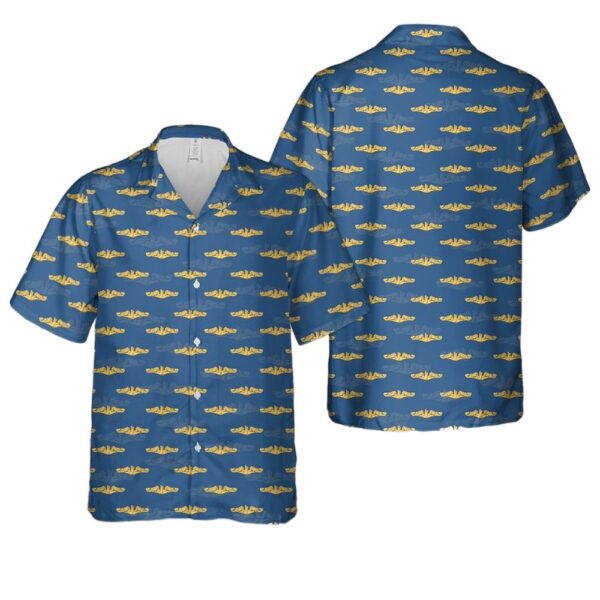 US Navy Submarine Warfare Insignia (Gold Dolphins) Button Up Hawaiian Shirt US Navy Submarine Warfare Insignia (Gold Dolphins) Button Up Hawaiian Shirt