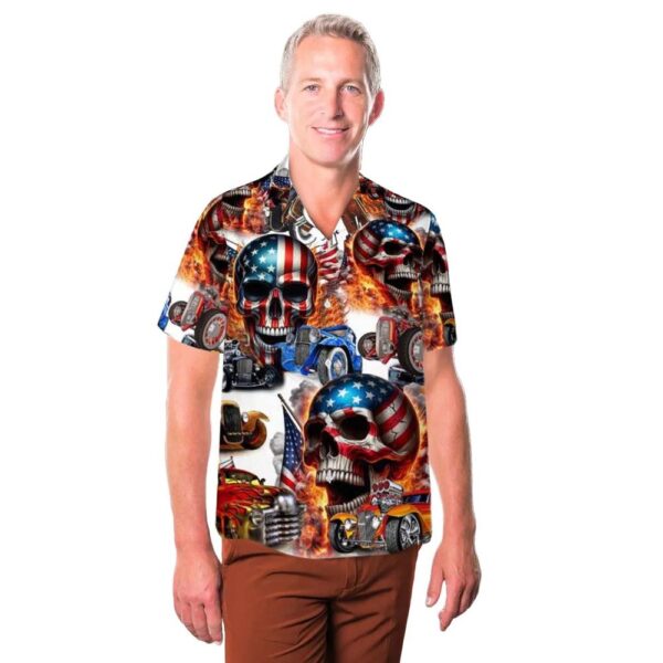 Hot Rod Cars Skull Flag Hawaiian Shirt Man
