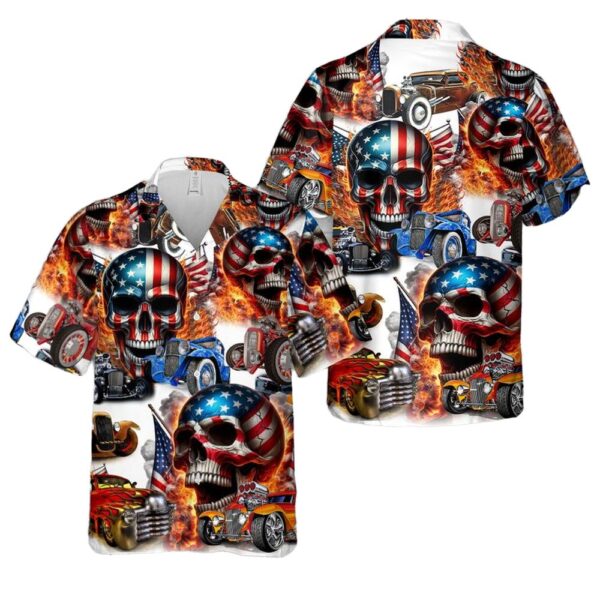 Hot Rod Cars Skull Flag Hawaiian Shirt Man