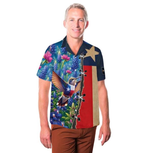 TEXAS Hummingbird and Flag Bluebonnet Flowers Hawaiian Shirt Cheap