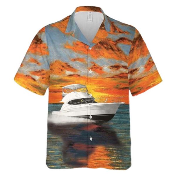 Riviera 33 Open Flybridge Modern Yacht Button Up Hawaiian Shirt Riviera 33 Open Flybridge Modern Yacht Button Up Hawaiian Shirt