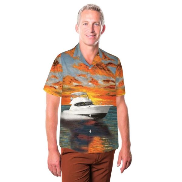 Riviera 33 Open Flybridge Modern Yacht Button Up Hawaiian Shirt Riviera 33 Open Flybridge Modern Yacht Button Up Hawaiian Shirt