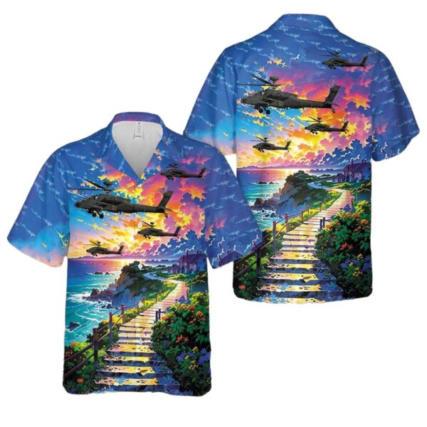 Arizona Army NG 1st Apache Helicopter Attack Battalion 285th Aviation Regiment Boeing AH-64D Apache Longbow Hawaiian Shirt Cheap Arizona Army NG 1st Apache Helicopter Attack Battalion 285th Aviation Regiment Boeing AH-64D Apache Longbow Hawaiian Shirt Cheap