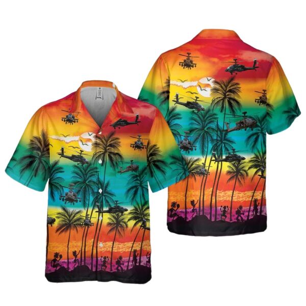 Army Boeing AH-64 Apache Pocket Hawaiian Shirt Man Army Boeing AH-64 Apache Pocket Hawaiian Shirt Man