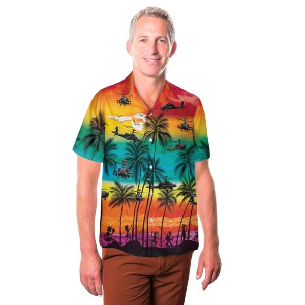 Army Boeing AH-64 Apache Pocket Hawaiian Shirt Man Army Boeing AH-64 Apache Pocket Hawaiian Shirt Man