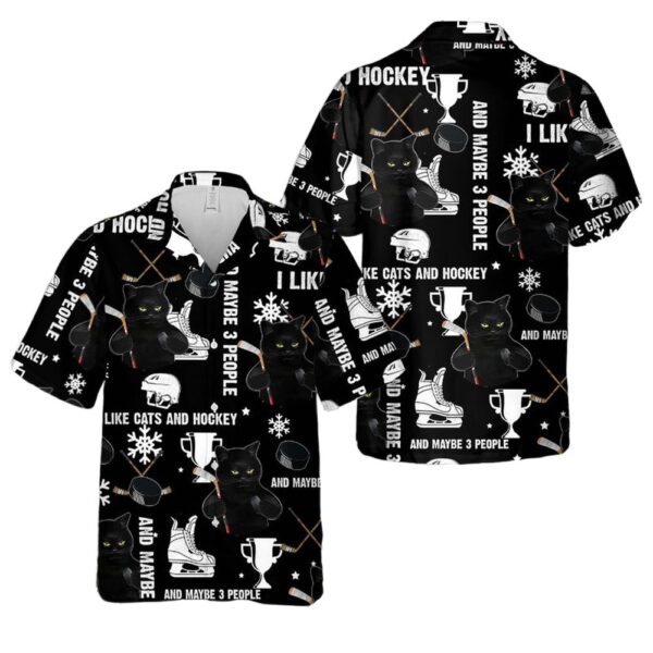 Cats And Hockey Button Up Hawaiian Shirt Cats And Hockey Button Up Hawaiian Shirt