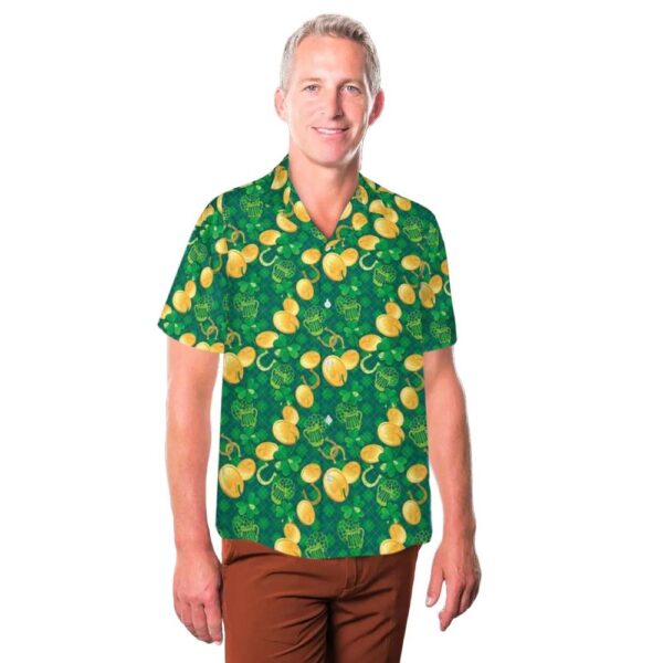 St Patricks Day Shamrock And Golden Coins On Checkered Background Hawaiian Shirt For Men And Women St Patricks Day Shamrock And Golden Coins On Checkered Background Hawaiian Shirt For Men And Women