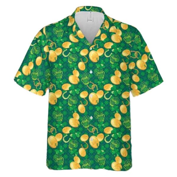St Patricks Day Shamrock And Golden Coins On Checkered Background Hawaiian Shirt For Men And Women St Patricks Day Shamrock And Golden Coins On Checkered Background Hawaiian Shirt For Men And Women