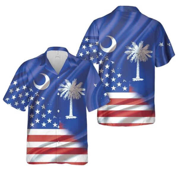 South Carolina State And American Flag Button Up Hawaiian Shirt South Carolina State And American Flag Button Up Hawaiian Shirt