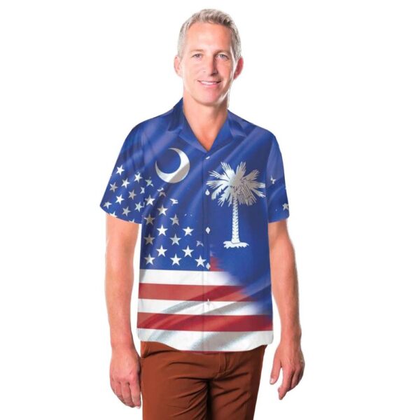 South Carolina State And American Flag Button Up Hawaiian Shirt South Carolina State And American Flag Button Up Hawaiian Shirt