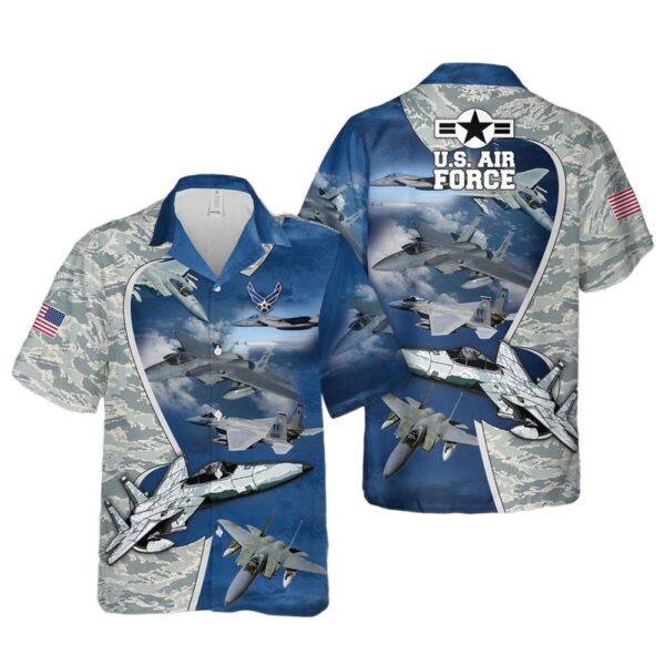 US Air Force F-15 Eagle Aircraft Camo Hawaiian Shirt Outfit US Air Force F-15 Eagle Aircraft Camo Hawaiian Shirt Outfit