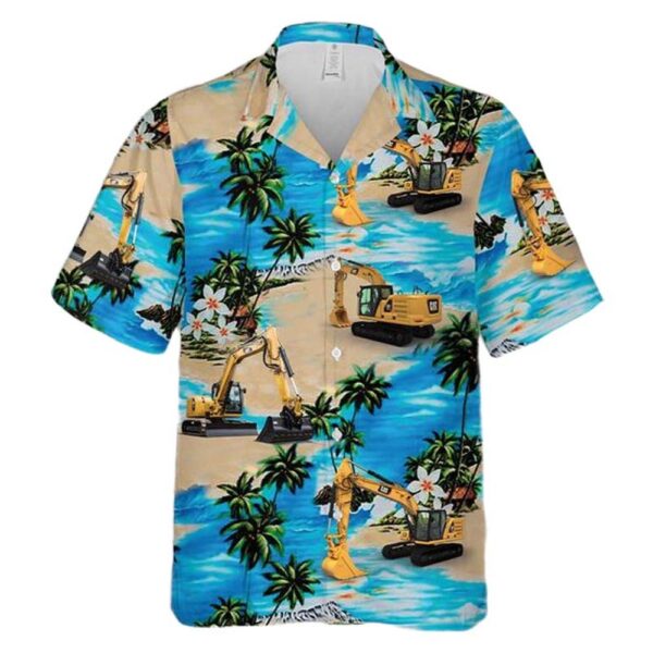 Caterpillar Excavator Button Up Hawaiian Shirt Caterpillar Excavator Button Up Hawaiian Shirt
