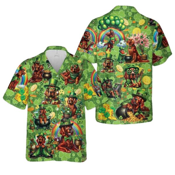 St Patricks Day Irish Setter Button Up Hawaiian Shirt St Patricks Day Irish Setter Button Up Hawaiian Shirt