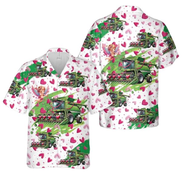 Valentine Combine Harvester Button Up Hawaiian Shirt Valentine Combine Harvester Button Up Hawaiian Shirt