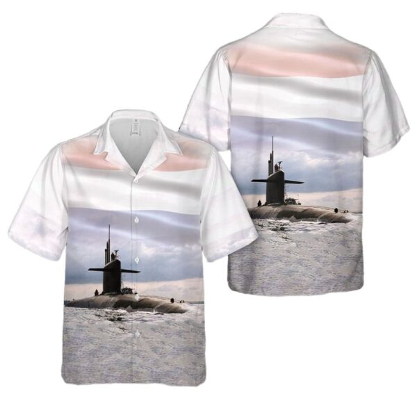 French Navy Triomphant-class submarine Button Up Hawaiian Shirt French Navy Triomphant-class submarine Button Up Hawaiian Shirt