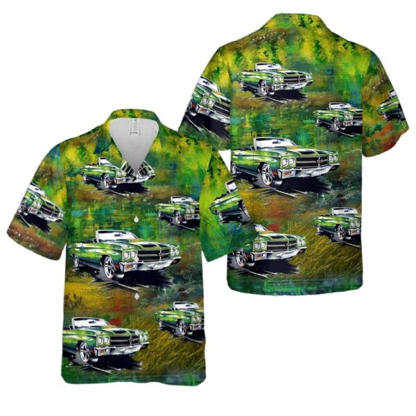 Green 1970 Chevrolet Chevelle SS-454 Convertible Button Up Hawaiian Shirt