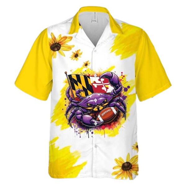 Maryland Flag Purple Crab Football Splatter – Steamed Crab Hawaiian Shirt Man Maryland Flag Purple Crab Football Splatter – Steamed Crab Hawaiian Shirt Man