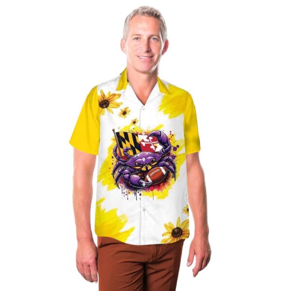 Maryland Flag Purple Crab Football Splatter – Steamed Crab Hawaiian Shirt Man Maryland Flag Purple Crab Football Splatter – Steamed Crab Hawaiian Shirt Man