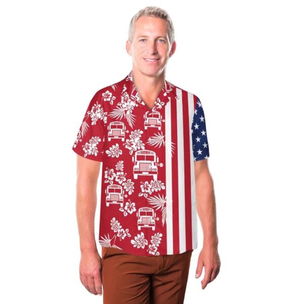 School Bus 4th Of July Button Up Hawaiian Shirt School Bus 4th Of July Button Up Hawaiian Shirt