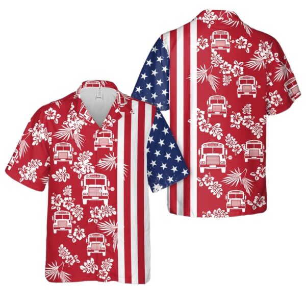 School Bus 4th Of July Button Up Hawaiian Shirt School Bus 4th Of July Button Up Hawaiian Shirt