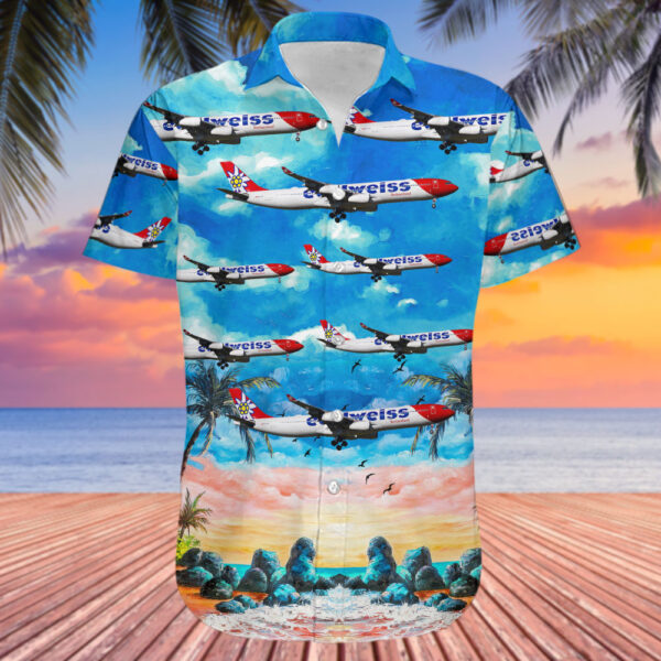 Airbus A340-313X Edelweiss Air Hawaiian Shirt Airbus A340-313X Edelweiss Air Hawaiian Shirt