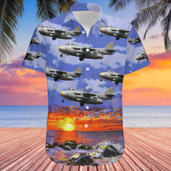 Saab J-29F Tunnan Swedish Air Force Historic Flight Hawaiian Shirt