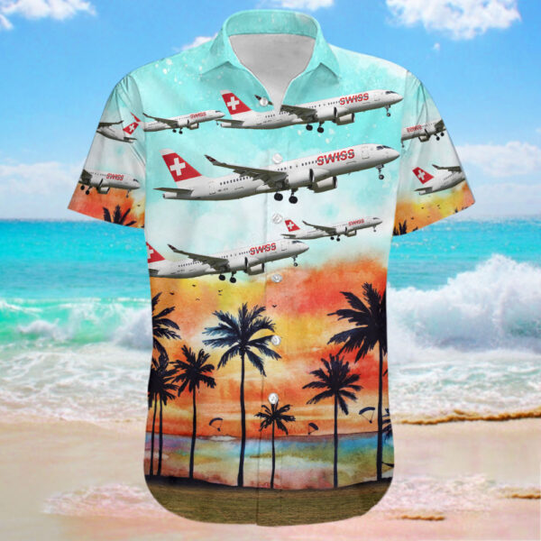 Airbus A220-371 Swiss Hawaiian Shirt Airbus A220-371 Swiss Hawaiian Shirt