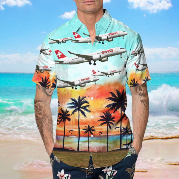 Airbus A220-371 Swiss Hawaiian Shirt Airbus A220-371 Swiss Hawaiian Shirt