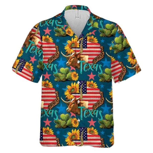 4th of July Texas map with Cow Hawaiian Shirt Cheap 4th of July Texas map with Cow Hawaiian Shirt Cheap