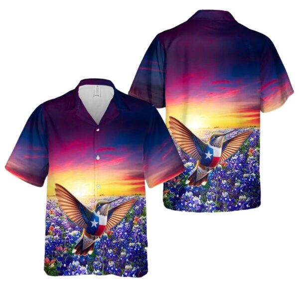 Texas Hummingbird and Flag Bluebonnet Hawaiian Shirt Outfit Texas Hummingbird and Flag Bluebonnet Hawaiian Shirt Outfit