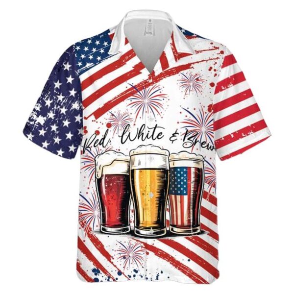 Red White and Brew 4th Of July Hawaiian Shirt Cheap
