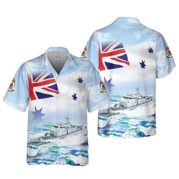 Royal Australian Navy HMAS Fremantle (FCPB 203) Fremantle-class patrol boat Australian White Ensign Pocket Aloha Hawaiian Shirt Royal Australian Navy HMAS Fremantle (FCPB 203) Fremantle-class patrol boat Australian White Ensign Pocket Aloha Hawaiian Shirt