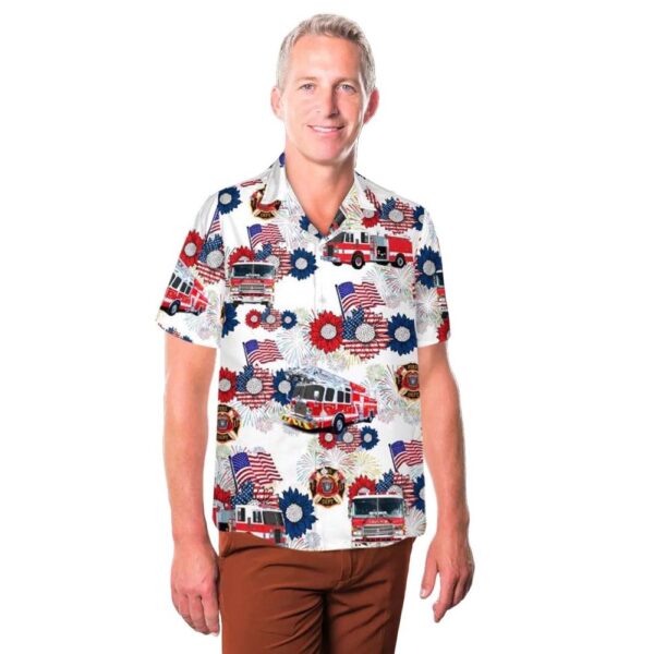 Firefighter Fire Trucks 4th Of July Hawaiian Shirt Outfit Firefighter Fire Trucks 4th Of July Hawaiian Shirt Outfit
