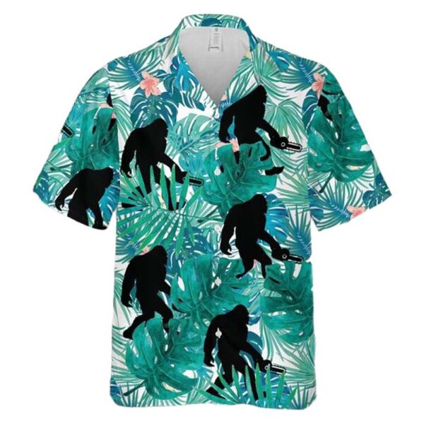 Logger Bigfoot With Chainsaw Hawaiian Shirt Man