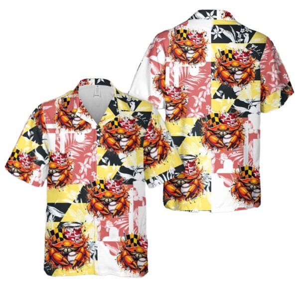 Maryland Crab Orange Crab & Baseball Maryland Flag Button Up Hawaiian Shirt Maryland Crab Orange Crab & Baseball Maryland Flag Button Up Hawaiian Shirt