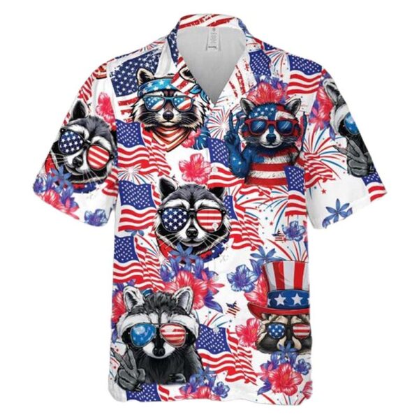 Tropical Raccoon US Flag 4th Of July Hawaiian Shirt Cheap Tropical Raccoon US Flag 4th Of July Hawaiian Shirt Cheap
